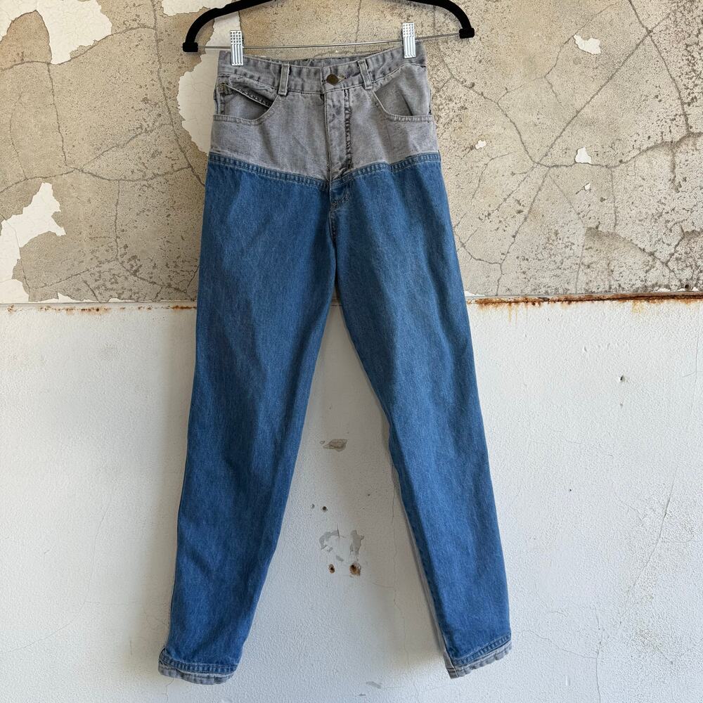 Vintage Gasoline Jeans 50/50 Two Tone High Rise Taper Gray Blue Denim Womens 24‎